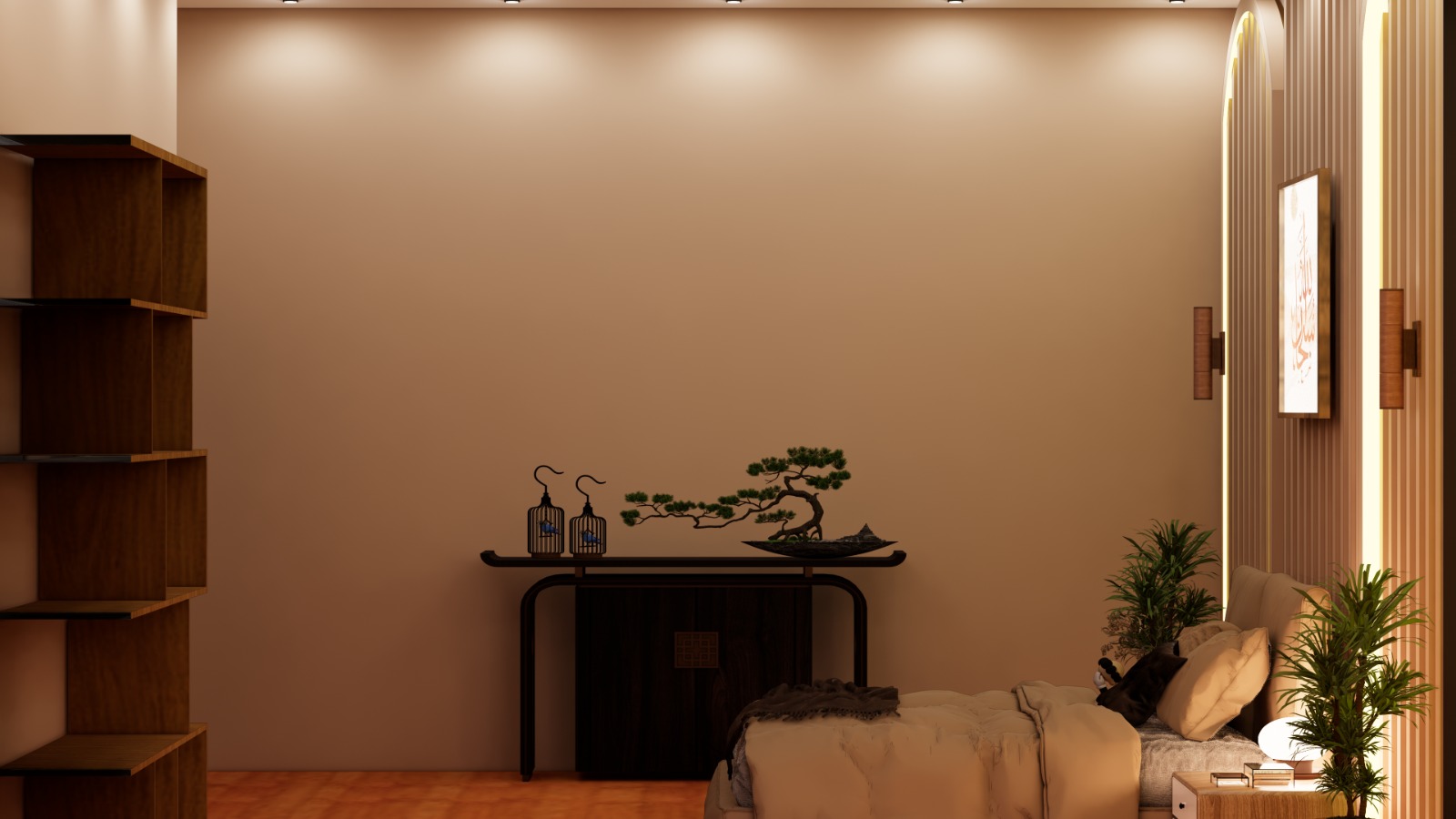 Master Bedroom — Console & Bonsai Detail